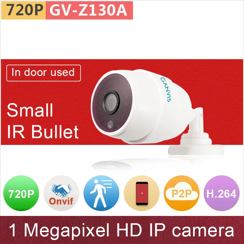 

ONVIF P2P HD 720P IP camera indoor IR Bullet CCTV surveillance cameras 1mp h.264 motion detecting security camera GANVIS GV-Z122