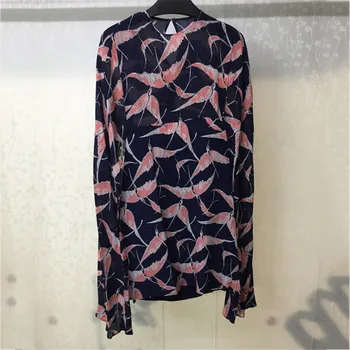 

Fashion A-line Dress Women Summer O-neck Long Sleeve Dress 2018 Women Silk Print Mini Dress