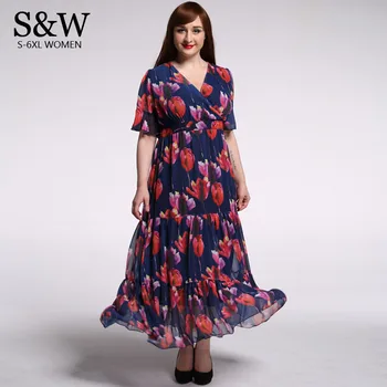 

6XL Plus Size Women Summer Dresses Casual Chiffon Dress Long Summer Maxi Beach Dresses vestidos longo