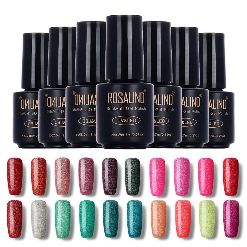 

ROSALIND 29 Colors Rainbow Glitter UV Nail Gel Nail Art Manicure Gel Lacquer 7ML Soak Off Art For Nail Polish Long-lasting Gel
