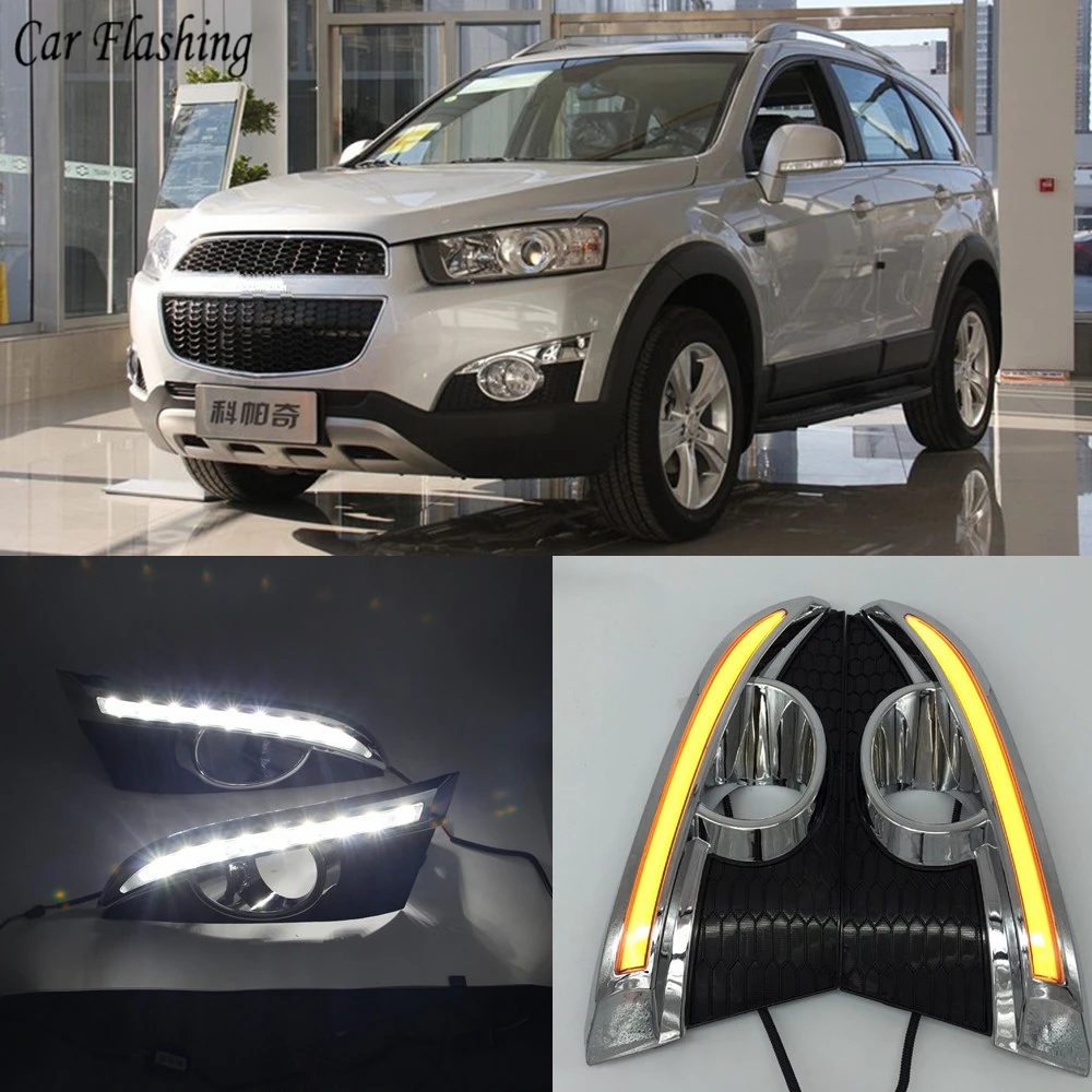 

Car flashing 2PCS turn Signal Relay 12V LED DRL Daytime Running Lights with fog lamp hole For Chevrolet Captiva 2011 2012 2013