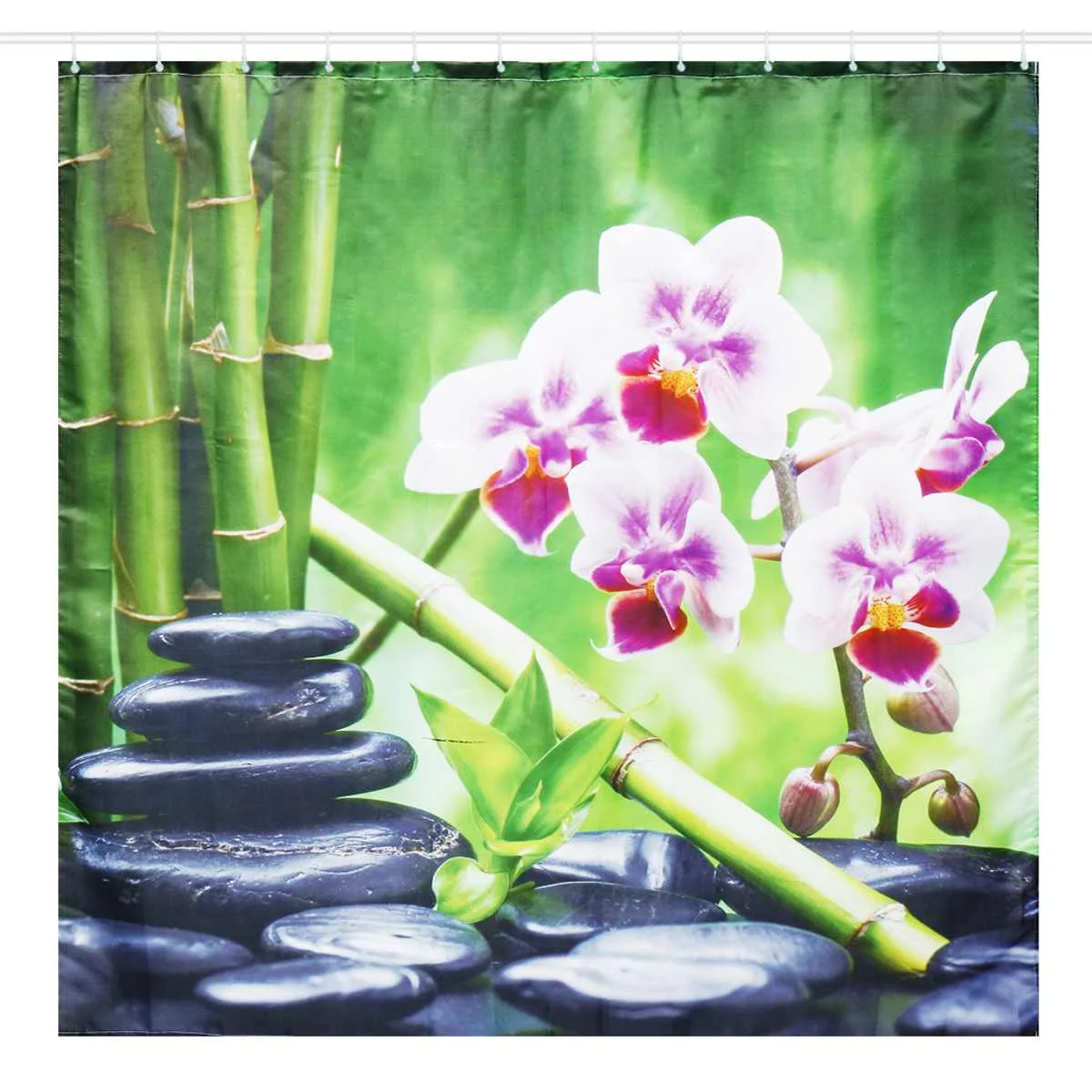 180x180 см Традиционный Бамбук галечный Орхидея коврик для туалета коврик Ванная комната Душ занавеска с крючками стойка для тряпок крышка Туалет крышка комплект - Цвет: shower curtain