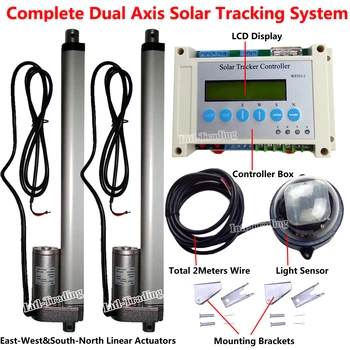 

12Volt DC Complete Dual Axis Solar Tracking System -2* 12" Linear Actuator & Electronic Controller- Solar Panel Sunlight Tracker
