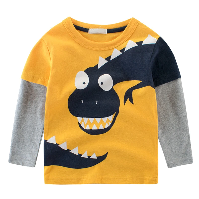 Baby Boys Tops Autumn Kids Boys Cartoon Dinosaur Cotton Long Sleeve T shirt Baby Tees Blouse