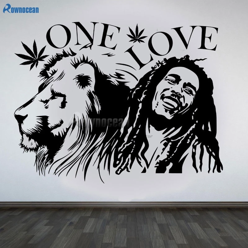 ROWNOCEAN Боб Марли рок One Love Music One Love виниловые наклейки на стену домашний декор для гостиной фон художественное украшение Лев D563