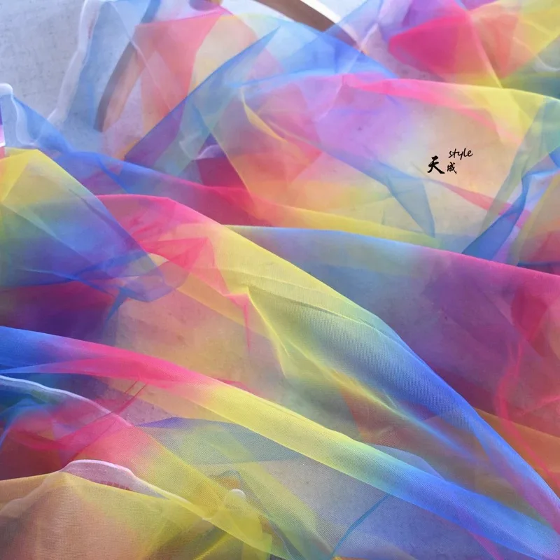 

5 yards dream rainbow tulle fabric with Gradient colors, tie dyed style tulle mesh lace fabric, bridal tulle lace fabric