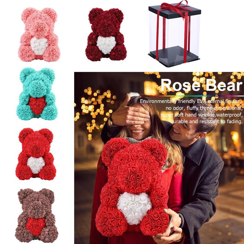 

40cm fake flowers Valentines Romantic Gift box Teddy Rose Bear Artificial Rose Decorations Cute Girlfriend Kid Gift Mother's day