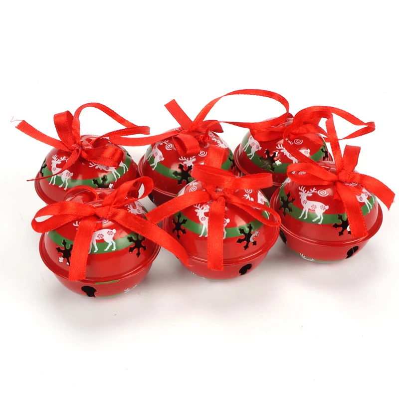 

Christmas decorations 6pcs red iron jingle bell 50mm reindeer pattern Christmas item Ornaments Xmas Tree New Year Decor Navidad