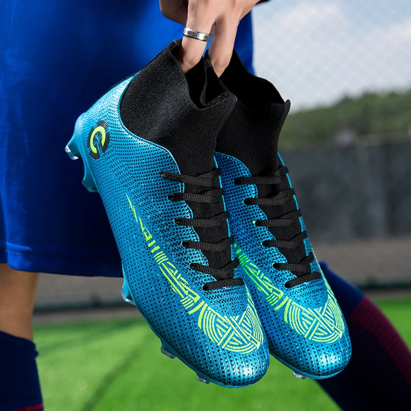FG/TF футбольные бутсы длинные шипы высокие лодыжки обувь для футбола, бутсы на открытом воздухе для мужчин взрослых детей спортивный тренировочный носок бутсы