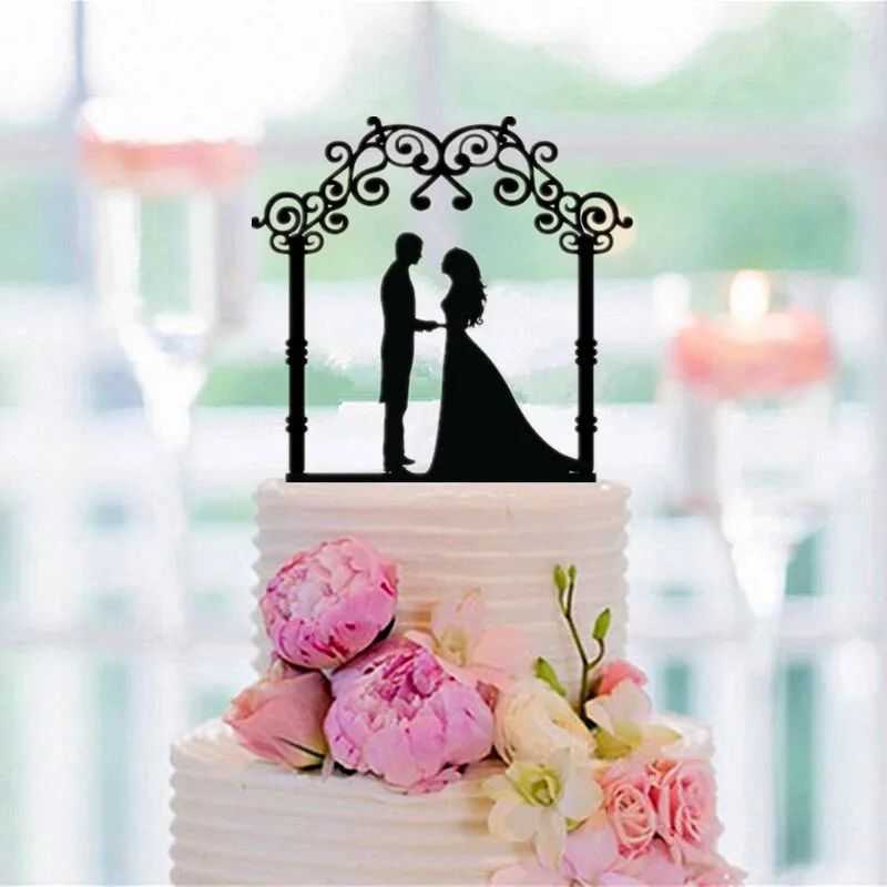 Unik Desain Taman Gaya Pengantin Cake Topper Hitam Acrylic Kue