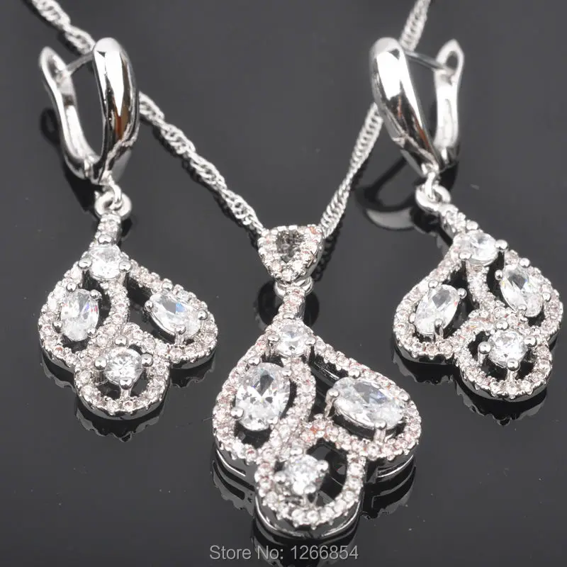 

Fashionable White Cubic Zirconia For Women Party Silver Jewelry Sets Earrings/Pendant/Necklace Free Shipping JS0329