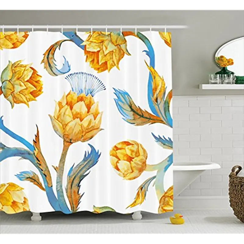 

Vixm Artichoke Shower Curtain Abstract Colored Vegetables in Art Nouveau Watercolored Design Fabric Bath Curtains