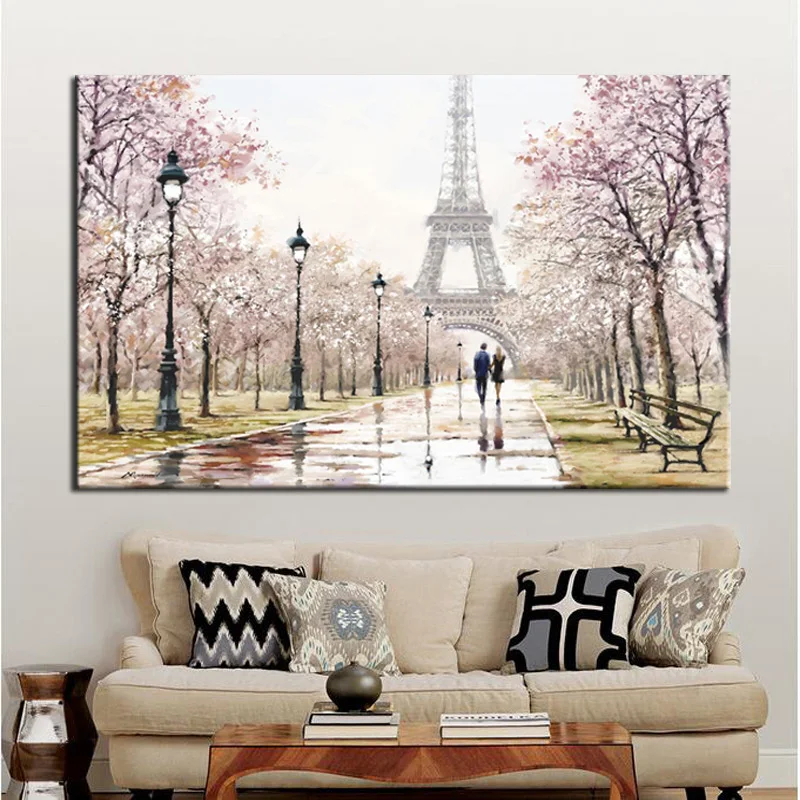 

Romantic City Lovers Paris Eiffel Tower Landscape HD Print Abstract Oil Painting on Canvas Wall Art Living Room Sofa Home Decor