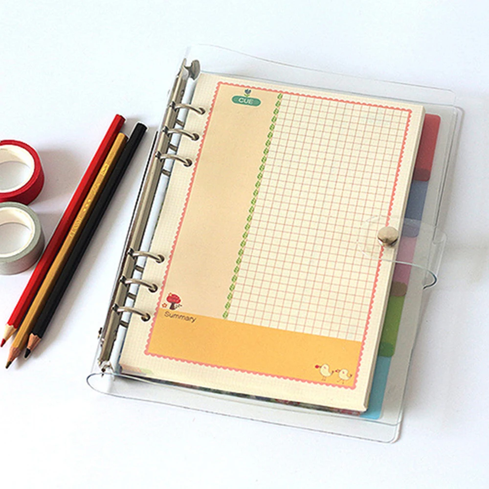 A5 A6 A7 PVC Transparent Spiral Agenda Traveler Journal Notebook Sheet Shell School DIY 6 Holes Binder Diary Planner Cove