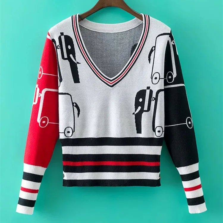 European station TB autumn and winter new ladies V collar cashmere sweater short knitted sweater