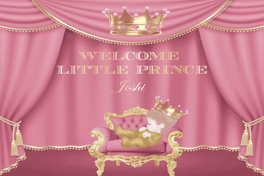 HUAYI custom backdrop for little prince birthday party crown dark pink dessert table newborn Decoration Photo background XT-6075