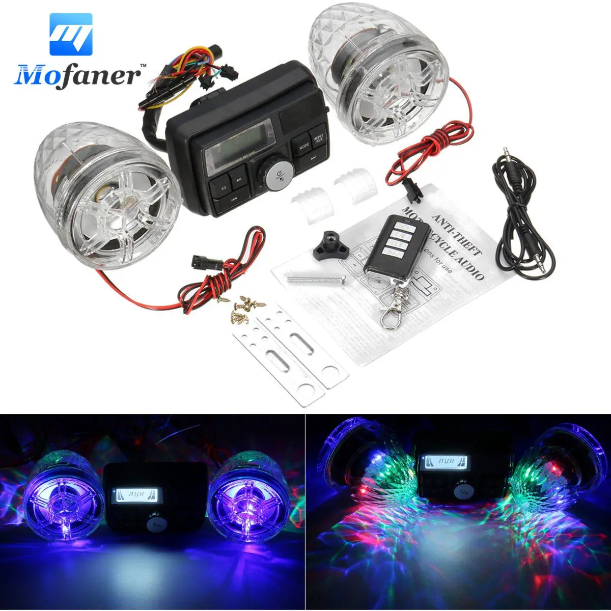 

Mofaner Bluetooth Motorcycle Alarm MP3 Player Speaker Motorbike Scooter Lock Handlebar Anti-Theft Device With Radio