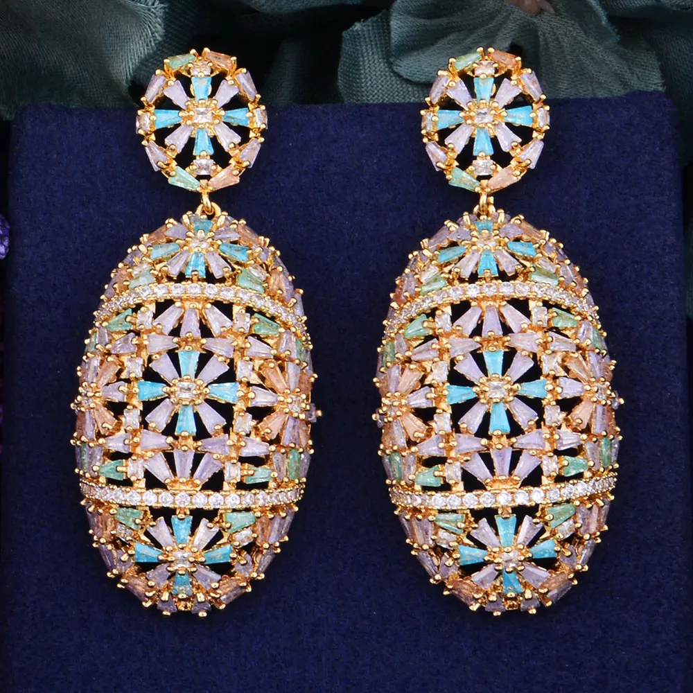 

GODK 60mm Luxury Princess Multicolor Full Mirco Cubic Zirconia Naija Wedding Women Earring Fashion Jewelry