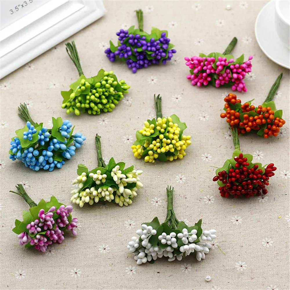 Cheap 10pcs Plastic Artificial Stamen Flowers Bouquet For Wedding