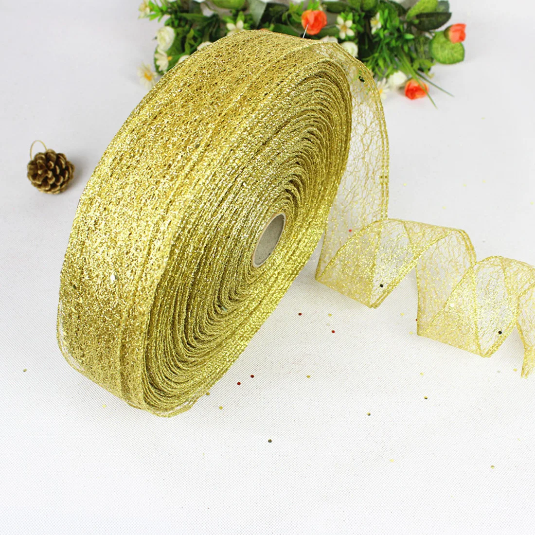 200*5 см золотые и серебряные шелковые атласные ленты металлический блеск вечерние свадебные украшения подарок Рождество год DIY Декор материал - Цвет: golden