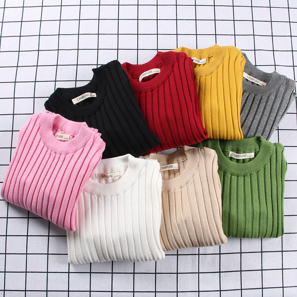 

Girls Sweaters Solid Knitwear Candy Color Knitted Ribbed Cardigan Pullover Children Spring Autumn Kids Clothes