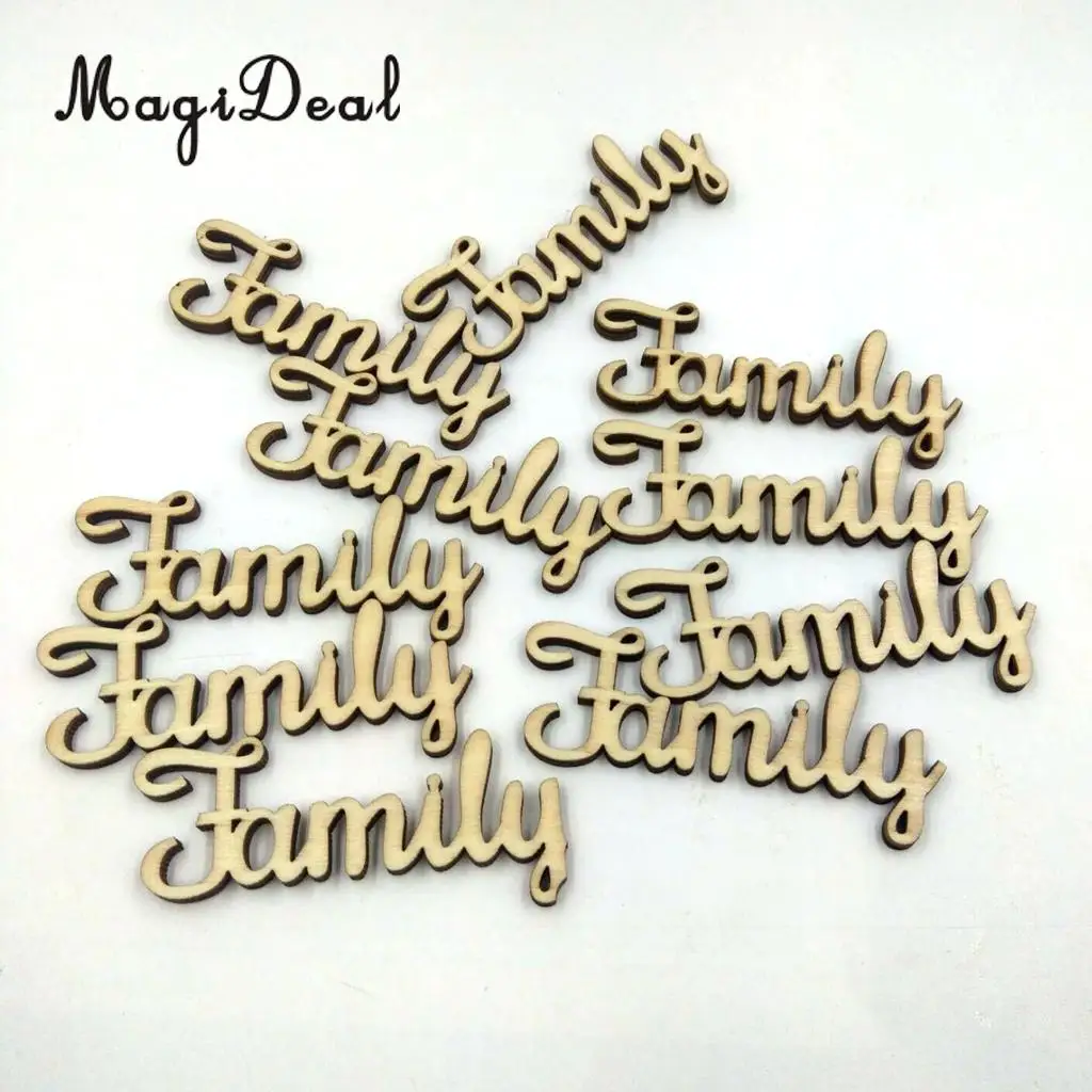 10 Pcs Unfinished Wood Words ''Family'' Ornaments Rustic Crafts Wooden Family Word Letters Alphabet Script for Family Tree Craft