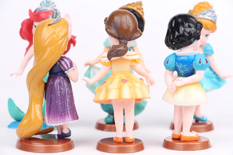 Disney принцессы 6 шт./компл. высокое качество ПВХ Фигурки стильная футболка с изображением персонажей видеоигр мини чехлы-накладки "Принцесса", "Белоснежка", "русалка игрушки модели подарок для девочек