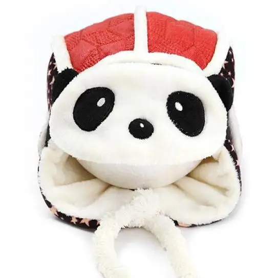 Doitbest/шапка-бомбер для маленьких мальчиков от 2 до 6 лет, Утепленные зимние шапочки с рисунком панды, детские шапки с мехом внутри, шапки-ушанки для девочек - Цвет: Красный