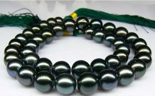 amazing 11-12mm tahitian black green pearl necklace 18inch 14KGP