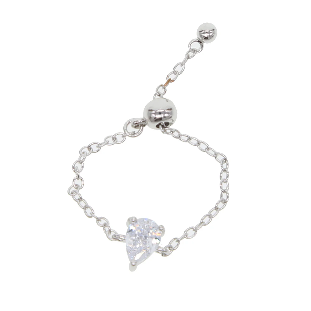 

adjustable size delicate single stone AAA+ cubic zirconia thin chain design simple bezel cz dainty stunning girl women ring