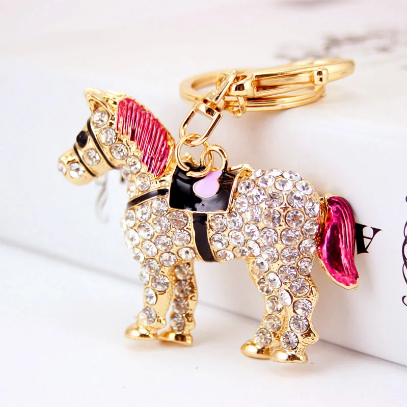 Dormon Flossy Horse Keyrings Keychains Crystal Key Chains Holder Rings