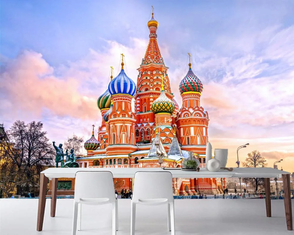 

Papel de pared Moscow Russia The Cathedral of Vasily city 3d wallpaper,living room sofa TV wall bedroom wall papers home decor