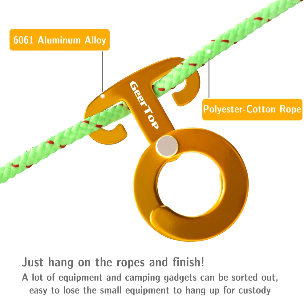 GeerTop 19,7 футов Guy Line с алюминиевым самоблокирующимся ультралегким наружным туристическим оборудованием, шнур для палатки, походного рюкзака