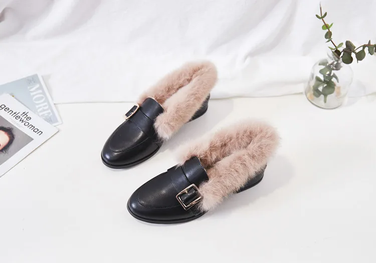 Туфли-лодочки с натуральным кроличьим мехом; женская обувь из натуральной кожи; зимняя обувь с Плюшевым Мехом на высоком каблуке; брендовая итальянская обувь Mary Jeans с металлической пряжкой; меховые криперы