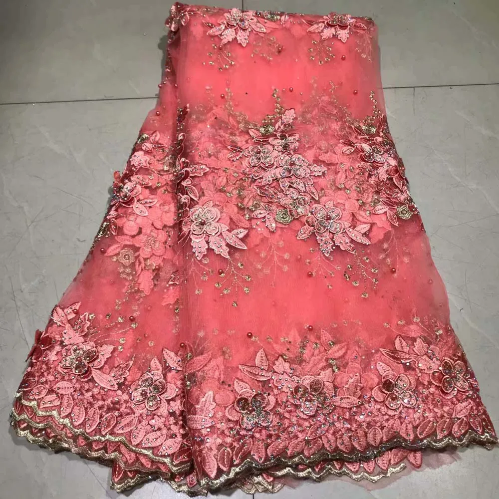 

Net Lace Fabric 2019 High Quality African Tulle Lace Fabric With Beaded For Nigerian Wedding