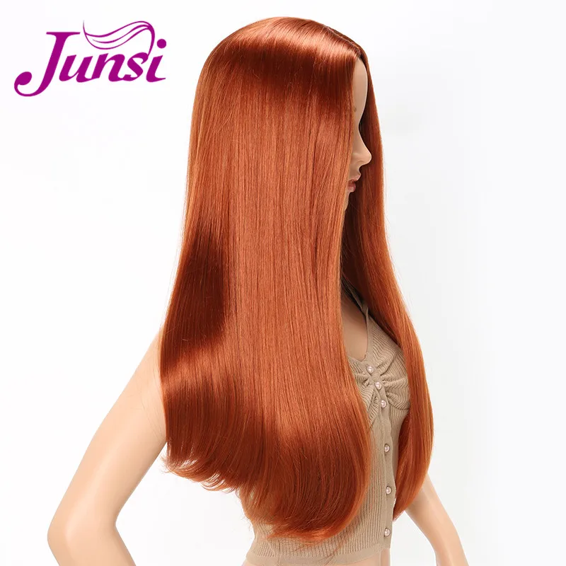 JUNSI Волосы Длинные Синтетические прямые парики оранжевый цвет натуральный женский парик центральная часть волос высокотемпературное волокно