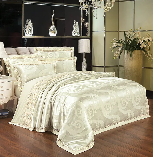 6PC luxury chinese silk duvet cover set dark blue and grey jacquard and embroidery bedding sets