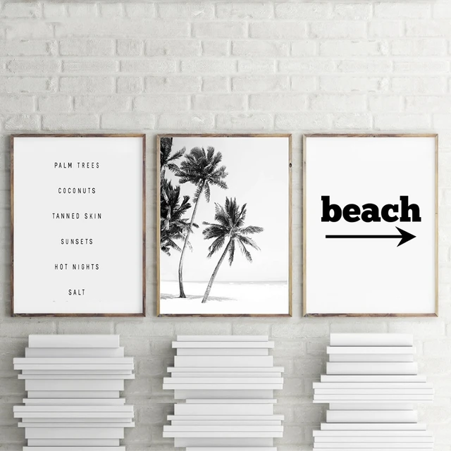 Beach Art Decor Black And White Palm Trees Canvas Print Beach Art Decor Black And White Palm Trees Canvas Print Landscape Painting Wall