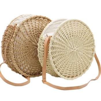 

FGGS-Round Handwoven Straw Bag Openwork Hand-Woven Bag Shoulder Messenger Beach Travel Bags Bohemian Style Summer Women Bags