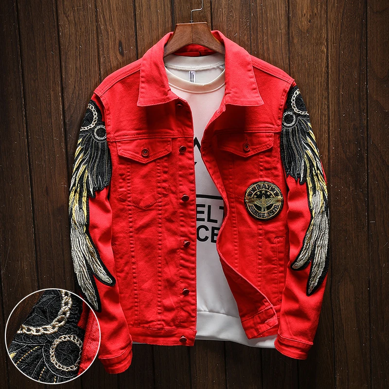 Wing Embroidery Denim Jackets Men Autumn Bomber Jacket Men Hip Hop ...