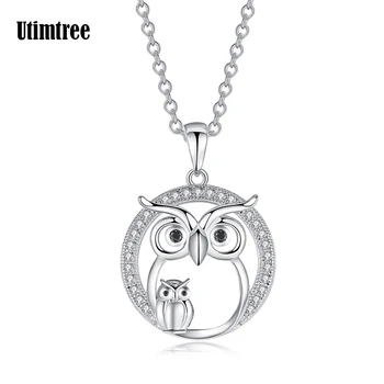 

Utimtree Animal Owls Pendants Necklaces Creative Cute Hollow Out Parent-child Owl Cubic Zircon Necklace For Women Girls Jewelry
