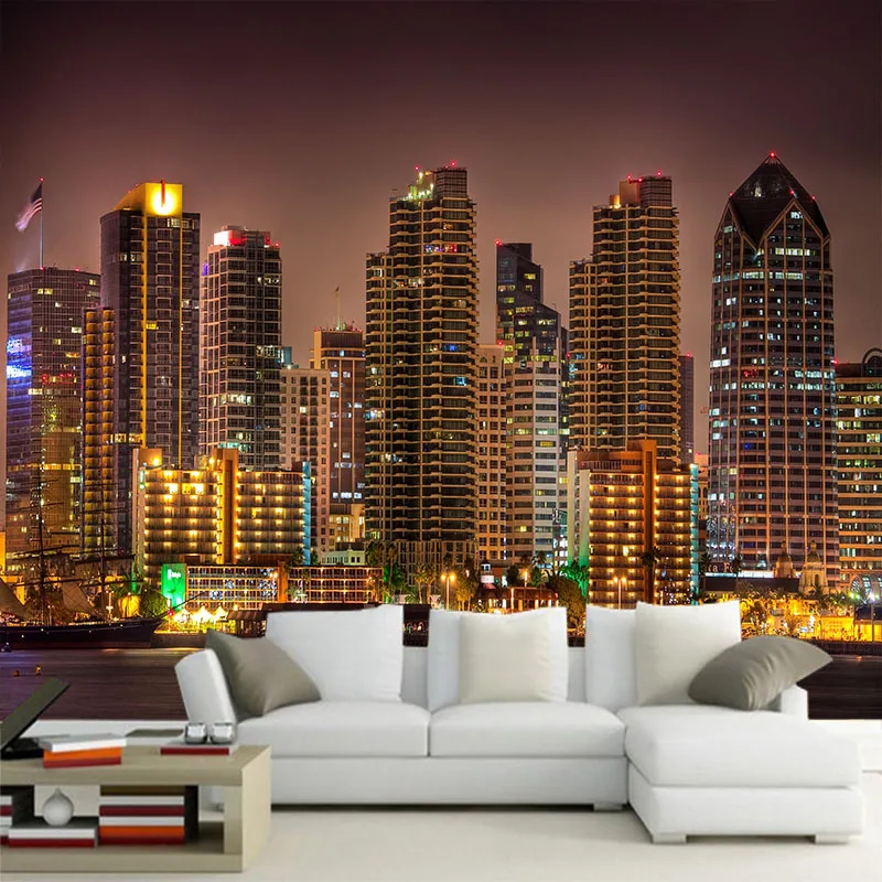 

3d Space Large City b=Building Night View Large Murals Living Room Sofa TV Background Wallpaper Bedroom Study Wall painting