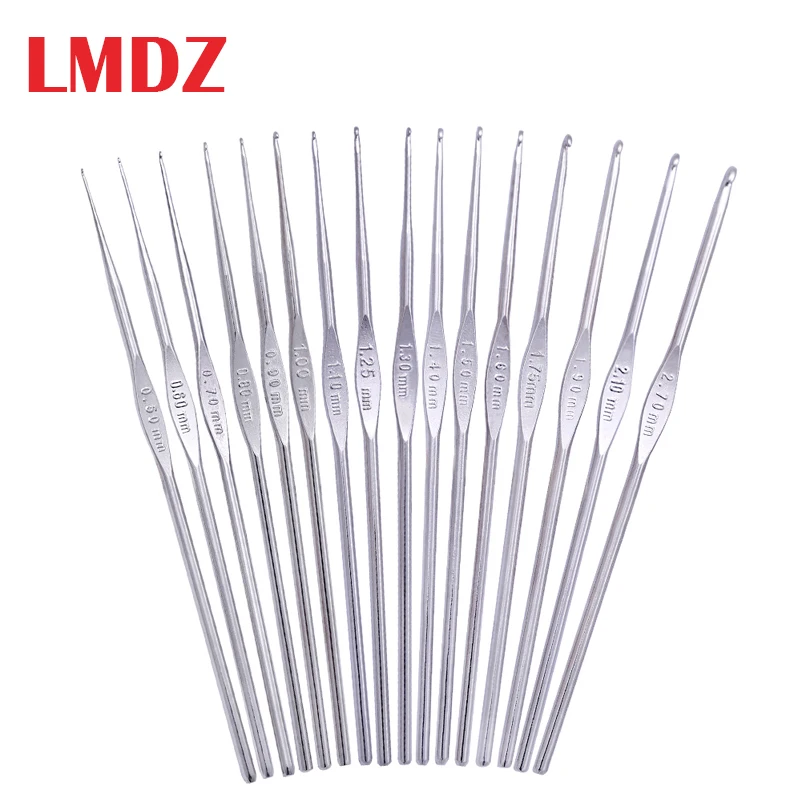 Looen Small Size Silver Crochet Hooks Sizes 0.6-1.9mm Metal Knitting Needles  For Yarn Weave