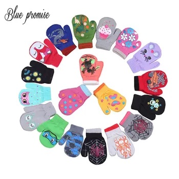 

Winter Warm Gloves Children Knitted Mittens Kids Solid Girls boy Stretch Christmas gift Glove Random Boys Gloves 14cm