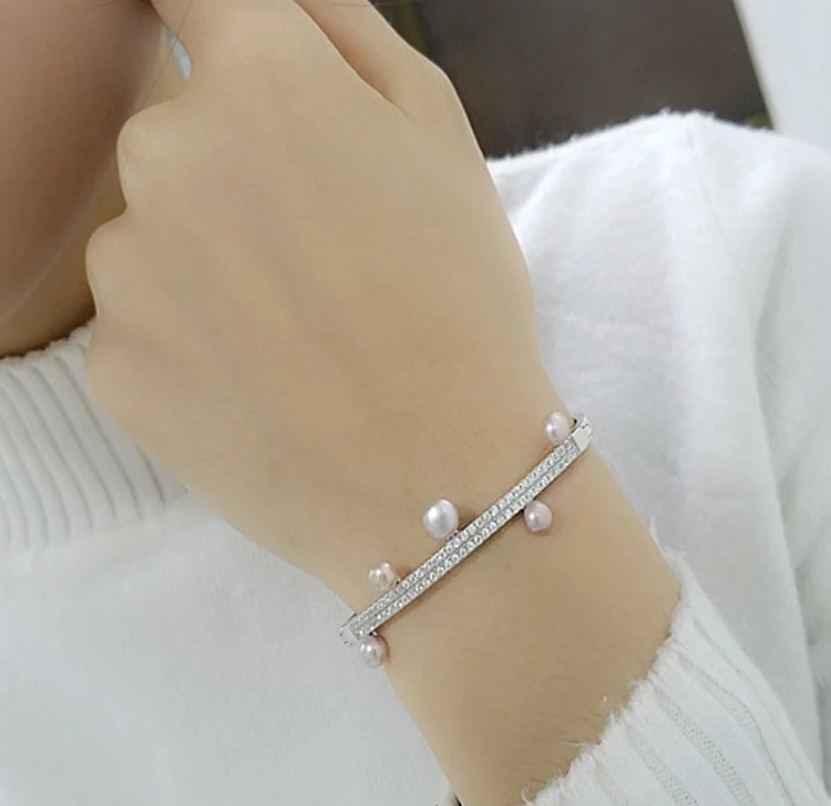 [MeiBaPJ] 925 пробы серебряный браслет натуральный пресноводный жемчуг браслет для женщин белый/розовый/фиолетовый/черный Модные очаровательные ювелирные изделия