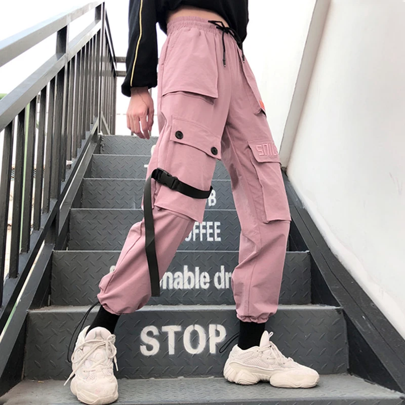 

spring autumn Korean Women's Clothing loose calf-length pants Harajuku casual style vintage pockets cargo pants fashion new