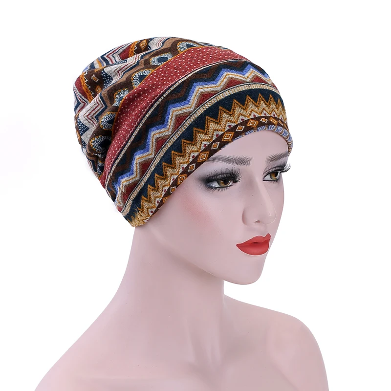 Cotton Printed Bandanna Wrap Beanies Cotton Cancer Hat Casual Caps