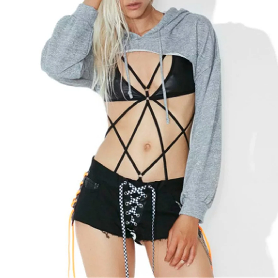 Womens Ladies Hoodie Sweatshirt Long Sleeve Hooded Coat Pullover Crop Short Tops