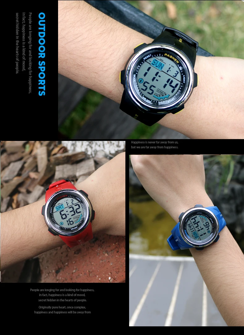 PASNEW модные цифровые часы с многофункциональными уличные спортивные наручные часы с большим циферблатом водонепроницаемые с двойным временем для мужчин PSE-442B