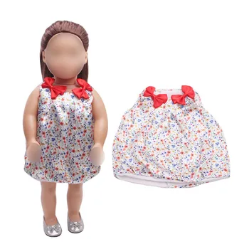 

18 inch Girls doll dress White printed bow skirt American new born clothes Baby toys fit 43 cm baby accessories c360